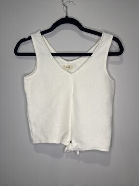 Madewell Texture and Thread Tie Front Ribbed Tank Top Ivory XS Cottagecore Boho
